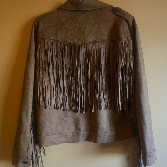 L&B Brown Faux Suede Fringe Leather Jacket Lucky & Blesed. - Picture 2 of 5